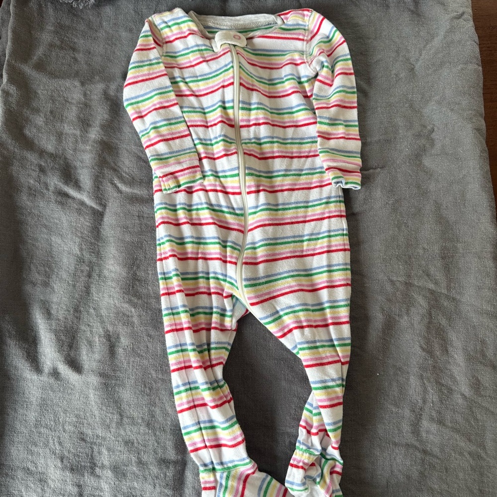 Organic cotton rainbow stripe footie pajamas
